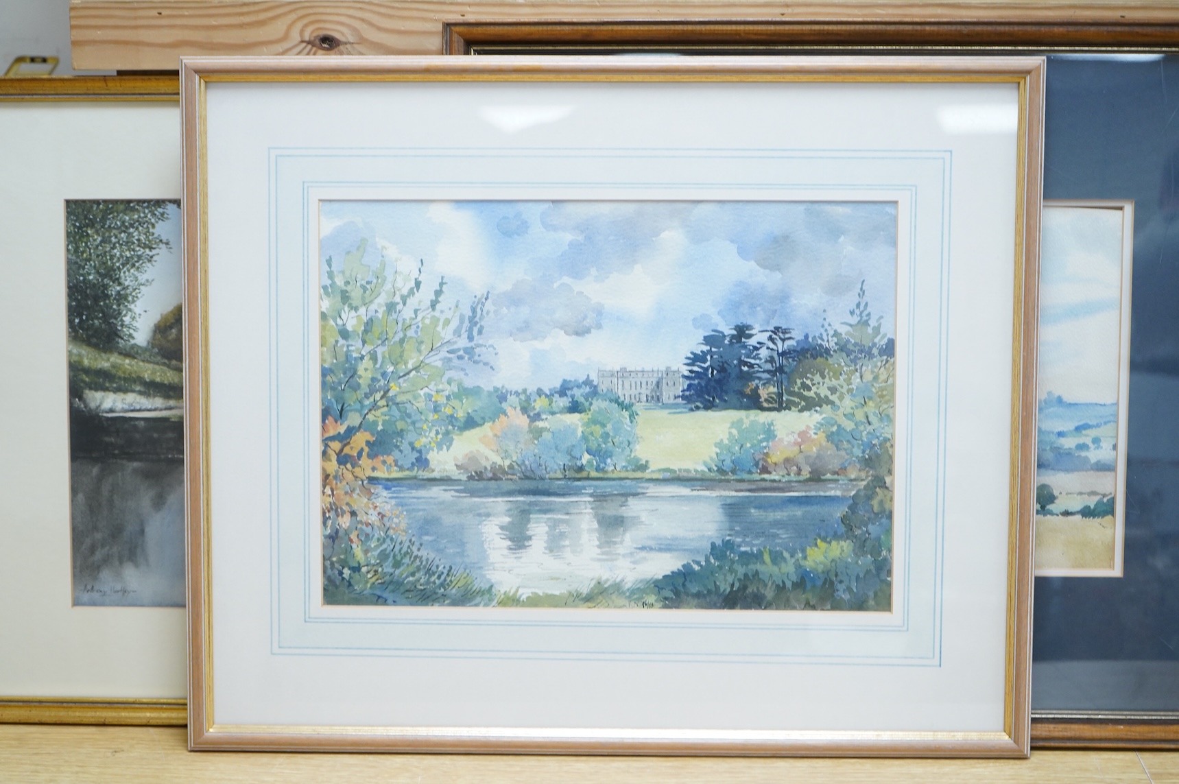 Patrick Nairne (1921-2013), ‘Ditchley Park’, watercolour, together with another watercolour by the same artist, ‘Charlbury’, and one by Anthony Hartley, Stately Home, one signed, largest 26 x 35cm